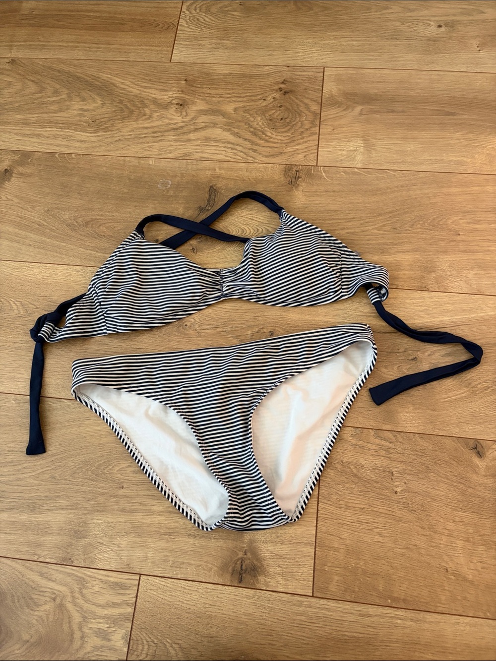 Striped Navy and White Women's Bikini Set
